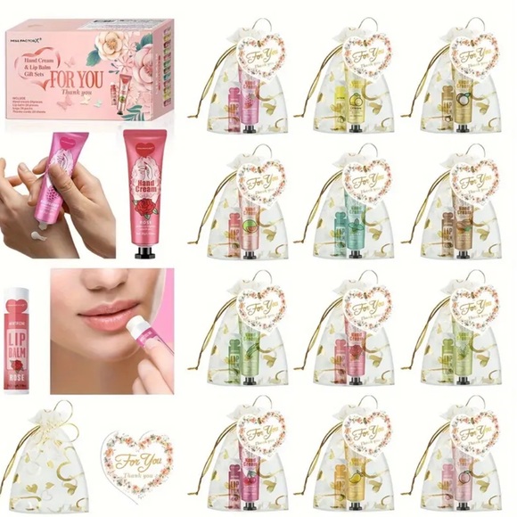 96 piece hand cream and lip balm Gift set NEW with thank you cards and bags - Picture 3 of 8